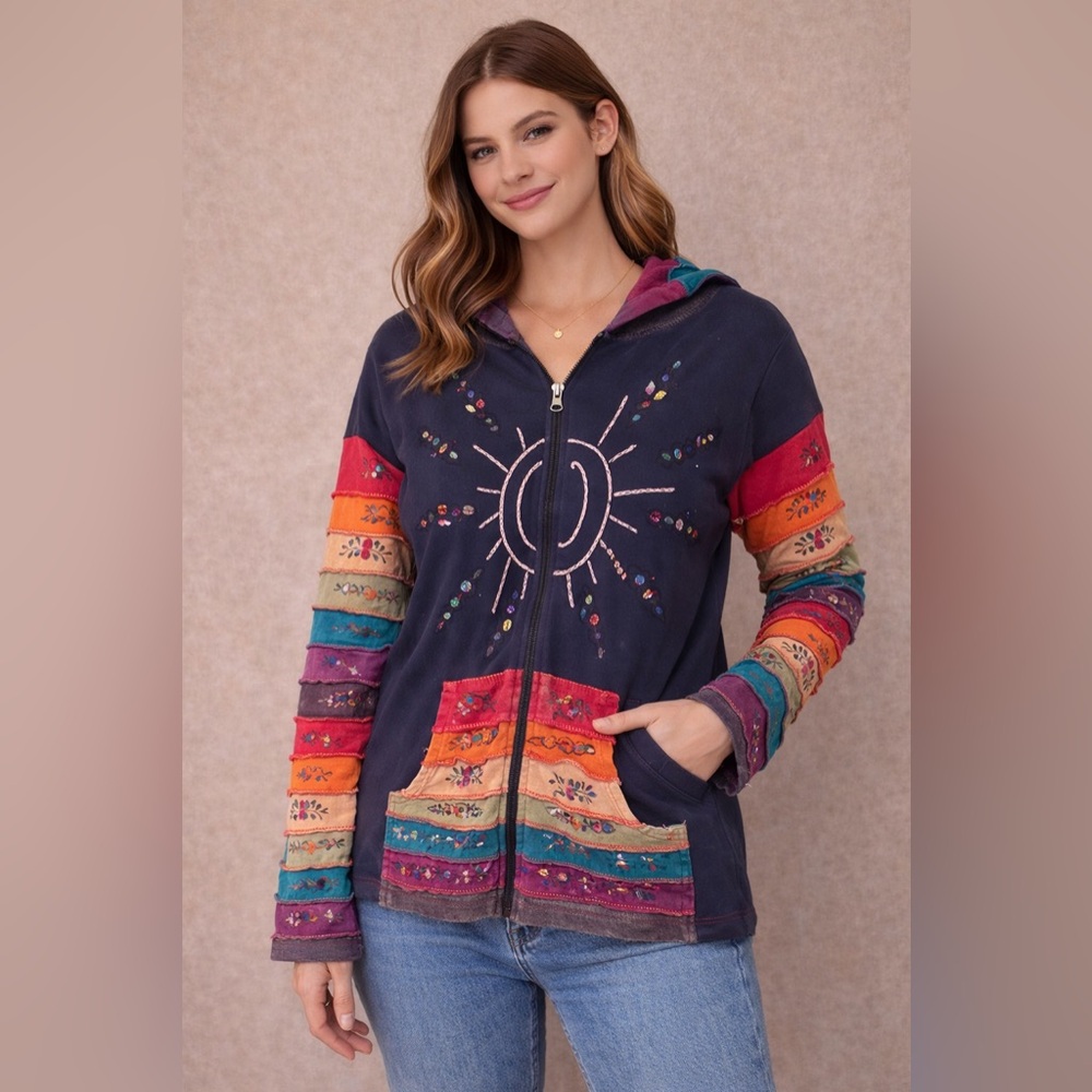 Rising International Rainbow Patchwork Hand Paint… - image 1